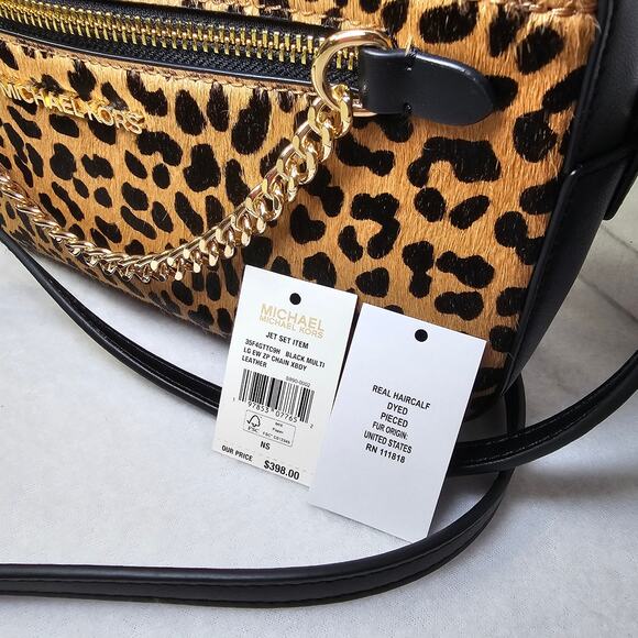 Michael Kors Jet Set Large Leopard Print Calf Hair Crossbody Bag - Picture 2 of 11